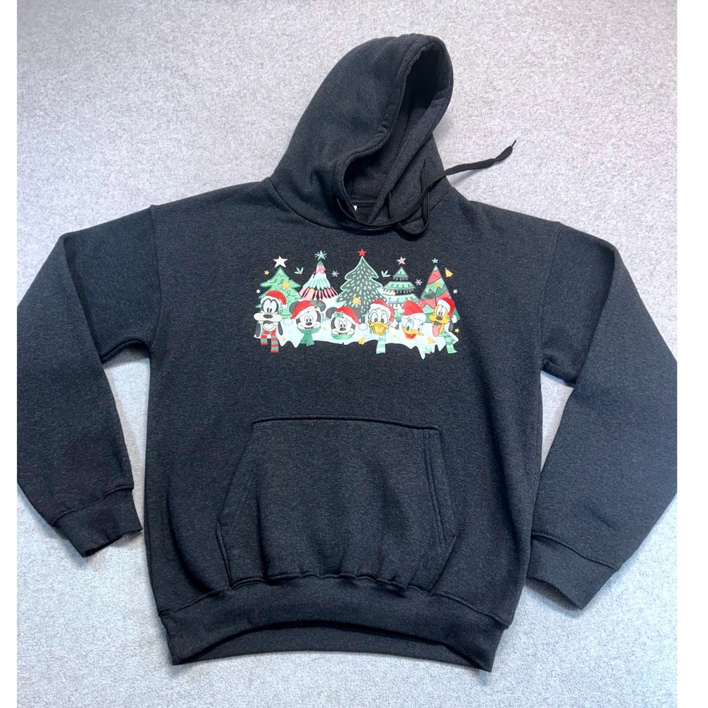 Disney Christmas Hoodie Womens Medium Gray Mickey Friends Holiday Graphic‎ Cozy
